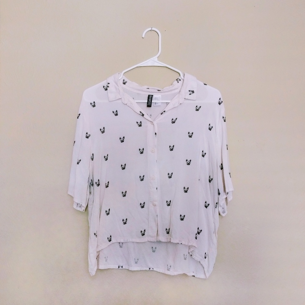 French Terrier H&M Button Up Crop Top